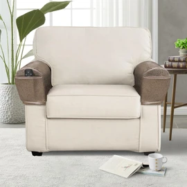 Leather Look Couch Arm Covers Set of 2 Armrest Covers for Sofa Chair Arm Protectors Stretch Armchair Slipcovers with Pockets Washable Spandex Fabric (Large, Light Brown)