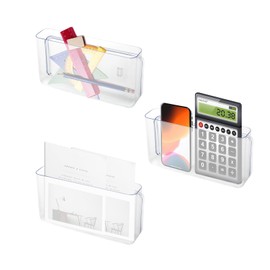 Voittozege 3 Pack Plastic Wall Folders, Acrylic Single Pocket Wall Mount File Holder Clear Hanging Wall File Organizer Plastic Single Pocket Hanging for Office Home Bathroom, 8.6x4.7x2.1 Inch