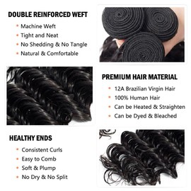 Deep Wave Bundles Human Hair 26 28 30 Inch Human Hair Weave 3 Bundles 12A Grade Unprocessed Human Hair Extensions Natural Black