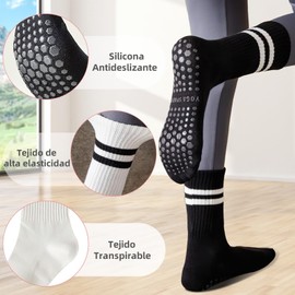 6 Pares Calcetines de Yoga para Mujeres, Calcetines Antideslizantes Algodon, Calcetas Largos de Pilates, Calcetas Deportivos Transpirables, Adecuado para Ejercicio, Fitness, Barre (Blanco)