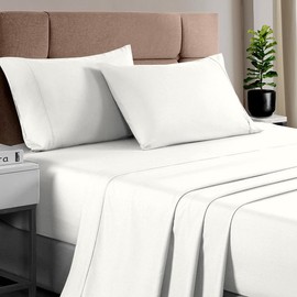 Pizuna Pure 100% Cotton Sheets Twin XL Off White, Luxurious 400 Thread Count Long Staple Cotton Sateen Sheets with 15" Deep Pocket (Combed Cotton Bed Sheet Set)