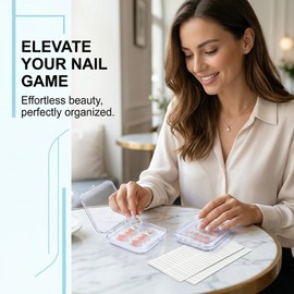 TBCDS 12 pcs scatola di nails nail display, set di scatole di immagazzinamento per punte di unghie trasparenti, 135 pz. nastro biadesivo aggiornato, espositore per unghie (7,5×7,5 cm)