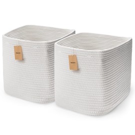Maxuni Storage Cubes Cotton Rope Woven Baskets for Organizing, 11 Inch Cube Storage Bin, Cotton Rope Square Basket, Storage Baskets for Shelves Organizer, Kids Toy Bins, Closet, Baby Nursery-2Pack