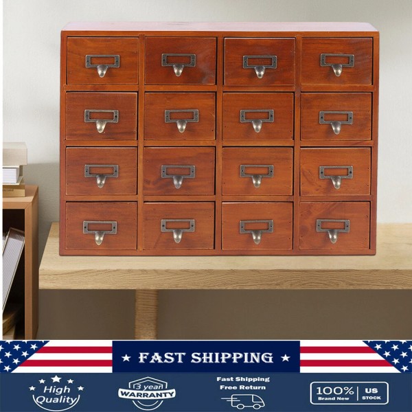 UnbrandedUnbranded 16-Drawer Wooden Desk Organizer - Rustic Storage Box for
