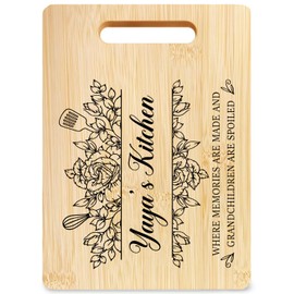 Briblaze Yaya's Kitchen Cutting Chopping Board, Mother's Day Gifts for Yaya Grandma, Grandmother Grandma Birthday Gifts from Grandkids, Bamboo Cutting Boards for Kitchen