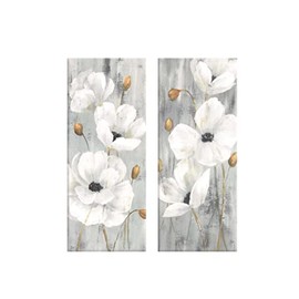 Prinz White Peonies Floral Wrapped Canvas Wall Art, (Set of 2), 7.5" X 19.5" X 1.25'', Multi-Color