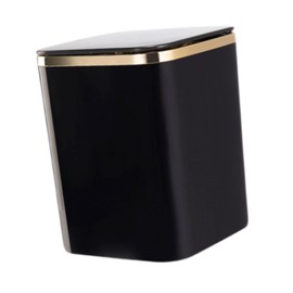 Qianly Small Trash Can Mini Wastebasket with Press Top Modern Desk Trash Bin Garbage Basket for Living Room Office Bedroom Beside, Black