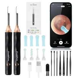 Ear Wax Removal Tool with Camera and Light - 2-Piece Wireless Ear Cleaning Kit for Adults and Children - Safe and Gentle 1080P HD Ear Wax Cleaning Kit for iPhone and Android