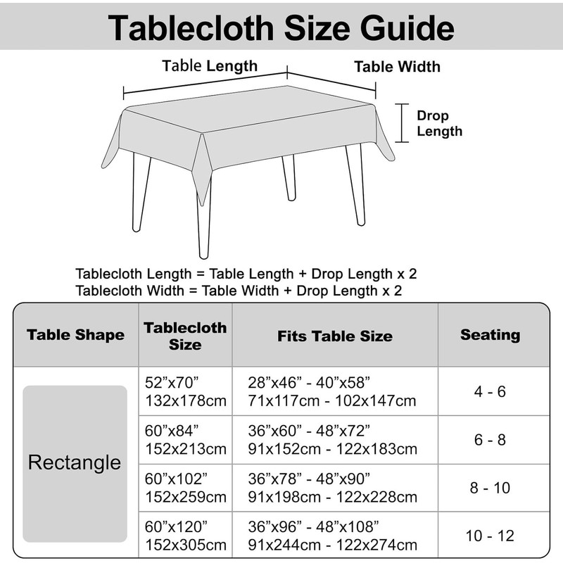 Wondwrla Rectangle Tablecloth, Vinyl Tablecloths with Flannel Backing, Waterproof Wipeable