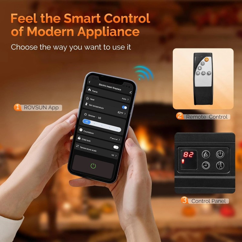 ROVSUN 18 inch Electric Fireplace,6 Flame Modes Heater Insert with