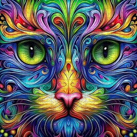 Cat Puzzles for Adults 1000 Pieces, Fantasy Animal Kitten Abstract Art Puzzle, Colorful Funny Cat Puzzle Kitty, Impossible Hard Challenge Jigsaw Puzzle for Adults
