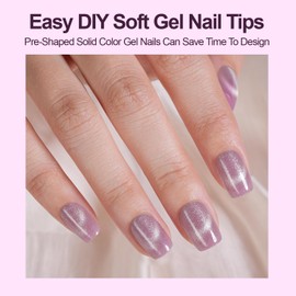 240Pcs Cat Eye Press on Nails Short Square, Plauva Soft Gel Fake Nails, Glossy Glitter Cat Eye Nail Tips for Women and Girls Stick On Nails in 12 Sizes