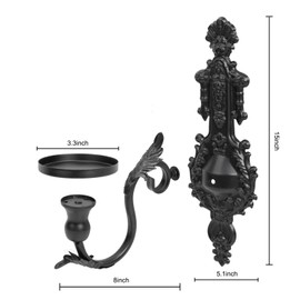 GAKA Wall Sconce Candle Holder Set of 2 Gothic Metal Candle Sconce Black Candle Holders Vintage Wall Mount Candle Holders Decorative,Black