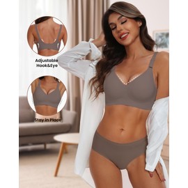 HORISUN Wireless Push Up Full Coverage Bra for Women Seamless Bras with Soft Support Regular and Plus Size (Coffee,M)