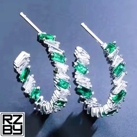 Razzberry Sparkling Rhodium Plated Zircon Hoop Earrings, Brilliant Statement Fashion for Women with Gift Pouch (Green)