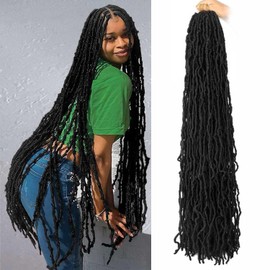 7 Packs 36 Inch Soft Locs Crochet Hair Pre Looped Curly Wavy Distressed Faux Locs for Butterfly Locs Crochet Braids for Black Women (1B, 36 Inch(pack of 7))