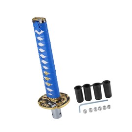 REPAIROCK 20cm Samurai Sword Style Gear Shifter Lever Katana Shift Knob Classic Braided Pattern for Manual Automatic at MT Shifter Blue White Auto Replacement Parts