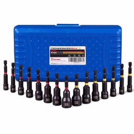 Facoow Magnetic Nut Driver Set for Impact Drill, 15 Pcs with Metric & SAE with Storage Case, Durable for Professional and Diy Projects