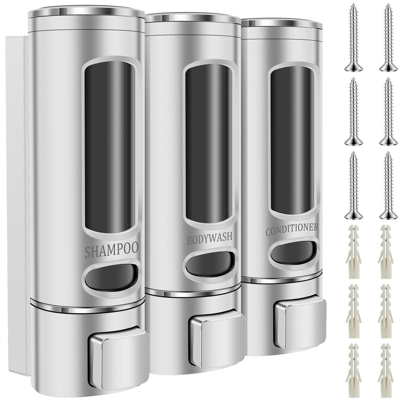 3 Chamber Shampoo Dispenser with Clear Window, Refillable Soap Dispenser