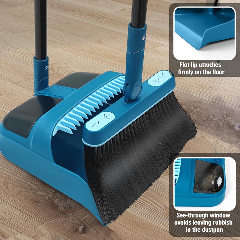JEHONN Dustpan and Brush Set, 54 inches Long Handle Swivel