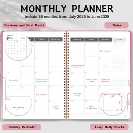 Monthly Planner 2025-2028, 2025 Calendar 36 Months With Monthly Tabs, July 2025 - June 2028, 8.7" x 11", 3 Years Academic Planner, Perfect for School & Office for Women & Men, Gradient Pink