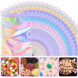 50 Pieces 5'' x 8‘’ Holographic Bags Resealable Smell Proof Bags Holographic Rainbow Color Bags Foil Pouch Zip Bags for Party Favor Food Storage, Coffee Beans, Candy & Jewelry Packaging