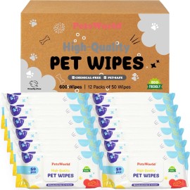 PetsWorld Pet Wipes for Dogs & Cats, 600 Count| Unscented, Hypoallergenic