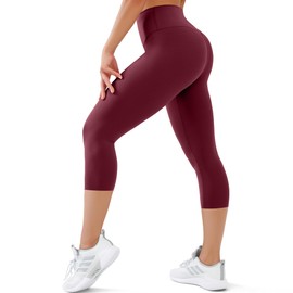 USAUPUP Capri Leggings for Women High Waisted Tummy Control Buttery Soft Womens Yoga Capris Pants Burgundy