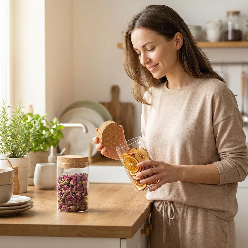 2 Pack 8.45 oz Airtight Glass Jars with Cork Lids,