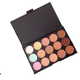 LyDia® 15 Nude Colours Cream Concealer/Highlight/Face Contour Camouflage Palette Dull/Redness Skin/Black Circle kit set #1 + LyDia® Professional Oval Black Face/Eye/Body Cosmetic Foundation/Concealer/Blush/Blusher/Contour/Bronzer/Powder/Eyeshadow Buffer 