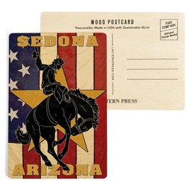 Sedona, Arizona, Cowboy and Bucking Bronco (4x6 Birch Wood Postcards, 2-Pack Stationary, Rustic Home Wall Decor)