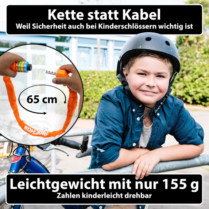 KOHLBURG Children's Bicycle Lock Combination Lock 4 Digits [Without Plasticiser,