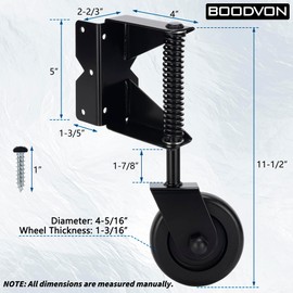 BOODVON Heavy Duty Gate Wheel, Gate Casters for Outdoor Wooden Gates or Fence Gates, Spring loaded Gate Wheel Caster for Uneven Floors, Gate Wheels with 360° Swivel, Left&Right, Black