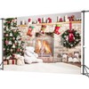 CHAIYA 7x5ft Christmas Photography Backdrop Christmas Fireplace Backdrop White Brick