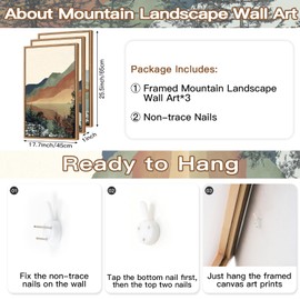 CHDITB Mountain Sun Forest Framed Art Prints(Set of 3, 16”x24”), Boho Watercolor Nature Landscape Canvas Artwork Painting, Abstract Foggy National Park Scenery Poster Decor for Living Room Bedroom