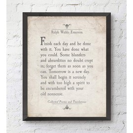 Ralph Waldo Emerson Quote Wall Art Prints, Set of 4, Unframed, Finish Each Day Vintage Literary Inspirational Motivational Sign, 8x10 Inches