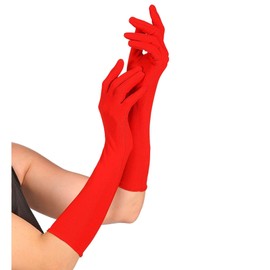 Lycra 37cm - Red Lace Lycra & Neon Gloves for Fancy Dress Costumes Accessory