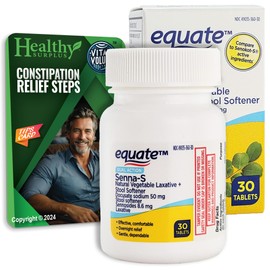 Healthy Surplus Equate Senna-S Natural Vegetable Laxative and Stool Softener - Docusate Sodium 50 mg Sennosides 8.6 mg - 30 Tablets and Vital Volumes Tips Card