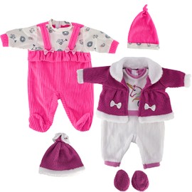 Bibi Doll - Baby Doll Clothes Boy & Girl Set Of Two Outfits Suitable For 18" Baby Doll (Girl Doll Clothes Set of 2-Design 3)