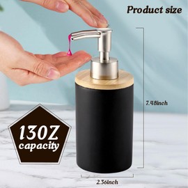 Qivine 2 Piezas Dispensador de Jabón de Manos de Cerámica, 400 ML Botellas de Bomba de Recargable, Dispensadores de Botellas de Jabón para Cocinas, Baños, Oficinas (Negro)