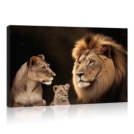 KPLUNDO Lion Lioness Wall Art Lion Family Canvas Print Wall Decor Aniaml Picture Vintage Painting Artwork for Kids's Bedroom Living Room Office Modern Home Decor Frame(Art-2,12.00x18.00 inch)
