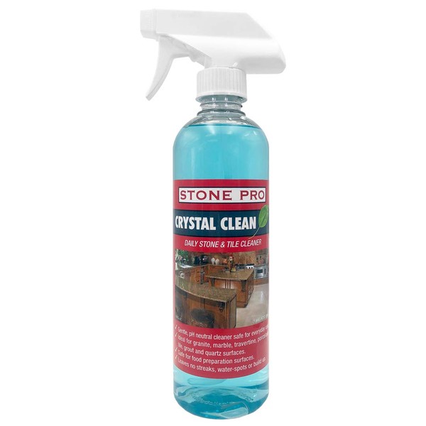 Stone Pro Crystal Clean - Granite and Marble Daily Cleaner, Cleans and Reinforces Sealant, Safe, Streak free, NO Rinse use on Windows, Mirrors & Glass (16 Fl Oz Ready to Use)
