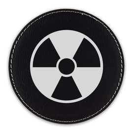 Radioactive Symbol Drink Coaster Leatherette Round Coasters Radiation - Black Silver - Set of Six Round Coasters