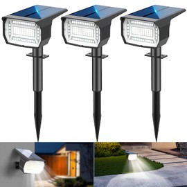 LOTMOS Solar Spotlight for Outdoor Use [3 Pieces/72LED], 3 Modes IP67 Waterproof Solar Garden Lights, 6500 K Can Be Wall Mounted Garden Solar Lights for Patios, Fences, Paths, Driveways, Porches