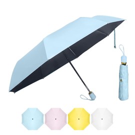 Dlin Paraguas de protección UV, paraguas compacto de viaje, resistente al viento, apertura y cierre automático, paraguas plegable portátil para mujeres y niñas, con revestimiento negro anti-UV (azul)