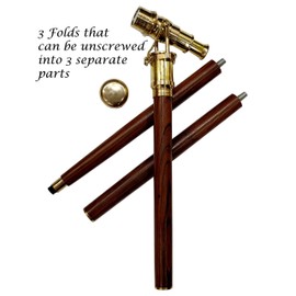 5MOONSUN5's Vintage Brass Handle Victorian Telescope Head Foldable Steampunk Accessories Wooden Walking Stick Cane for Men and Women (Brass Finish)