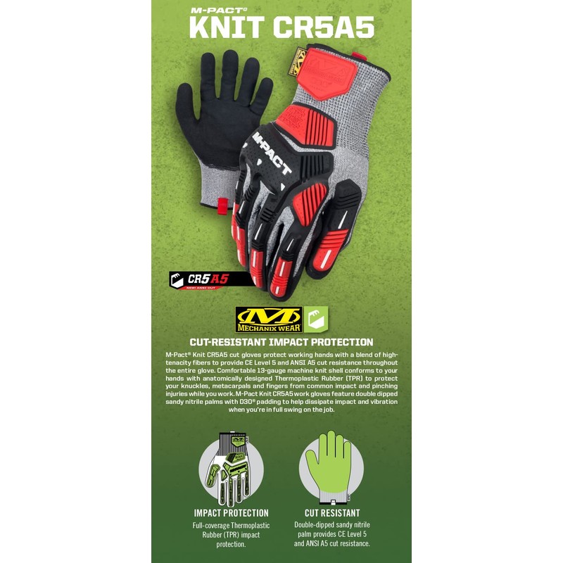 Mechanix Wear M-Pact® Knit CR5A5 Gloves (XX-Large, Grey/Black)
