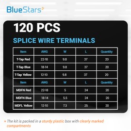 BlueStars 120 PCS T-Tap Splice Wire Terminals and Male Quick Disconnect Spade, Electrical Connectors Kit, Self-Stripping Quick Splice Disconnect Wire Terminals with Storage Case