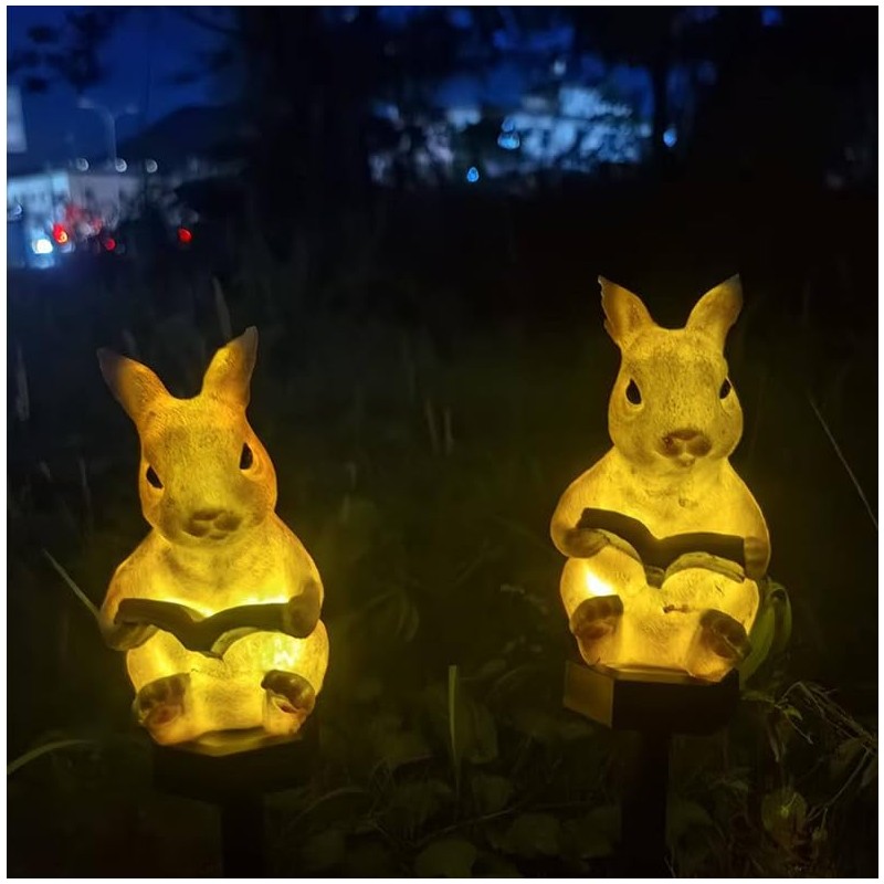 YZYOE Solar Powered Rabbit Reading Lights, Garden Decorative Resin Cute