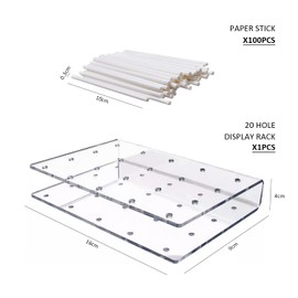 MUEEAD 1 Piece 20-hole Candy Holder with 100 Paper Sticks, Double Layer Holder, Acrylic Display Stand, Suitable for Party, Wedding, Exhibition, Dessert, DIY Decoration